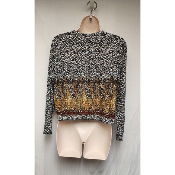 Pleat Pleat By Rafael Leopard Print 3/4 Sleeve Front Tie Crop Blouse Size Large - Picture 4 of 7